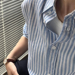 <span class=keywords><strong>Camicia</strong></span> da <span class=keywords><strong>uomo</strong></span> TIANCHEN RL Little Horse con Logo ricamato a righe in puro cotone <span class=keywords><strong>camicia</strong></span> sottile primavera estate manica lunga da <span class=keywords><strong>donna</strong></span> # RL-060 - Product Image 3