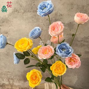 Fleurs artificielles en soie, 5 têtes par tige, style pivoine, gaufrage et modelage de la forme, pour décoration de mariage et toile de fond d'hôtel - Product Image 2