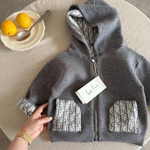 어린이 스웨터 2025 스퀸트 봄 신상 남녀 공용 후드 자카드 가디건 아기 지퍼 울 코트 - Product Image 5