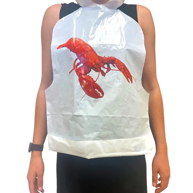 Custom Disposable Plastic Crab Bibs Seafood Lobster Barbecue Waterproof Protective Printed Adult Bibs For Restaurant