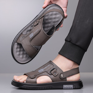 รองเท้าแตะหนังแบบ T-Strap สำหรับผู้ชาย สีเทา-น้ำตาล สวมใส่สบาย เหมาะสำหรับฤดูร้อนและชายหาด รุ่นลำลองสำหรับวัยรุ่น ปี 2025 - Product Image 4