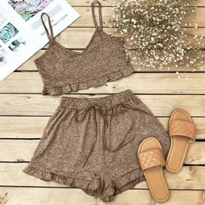 <span class=keywords><strong>2020</strong></span> Amazon Hot <span class=keywords><strong>Style</strong></span> Space Dye Ruffled Edge Halter Top y conjunto de pantalones cortos - Product Image 1