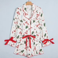 Ensemble de pyjama de Noël pour femmes avec logo personnalisé, haut à manches longues et short, imprimé de Noël, vêtements de nuit décontractés