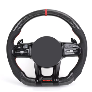 Volante in carbonio stile nero mezza pelle traforata per Mercedes Benz W213 C238 W463 W464 W222 C217 <span class=keywords><strong>CLS</strong></span> <span class=keywords><strong>C257</strong></span> W205 C63 AMG - Product Image 1