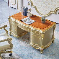 Bureau de direction en bois massif de style européen et français, avec armoire, couleur champagne doré, modèle 099 pour bureau commercial