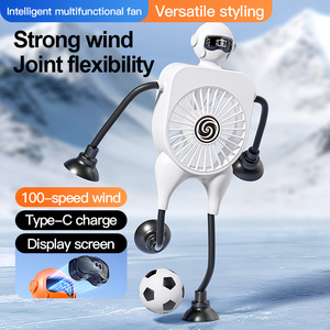 <b>Mini</b> <b>Fan</b> With Digital Display <b>USB</b> Powered Desktop Suction Cup Mount Orange Color 7 9.9 In Blade Diameter - Product Image 3