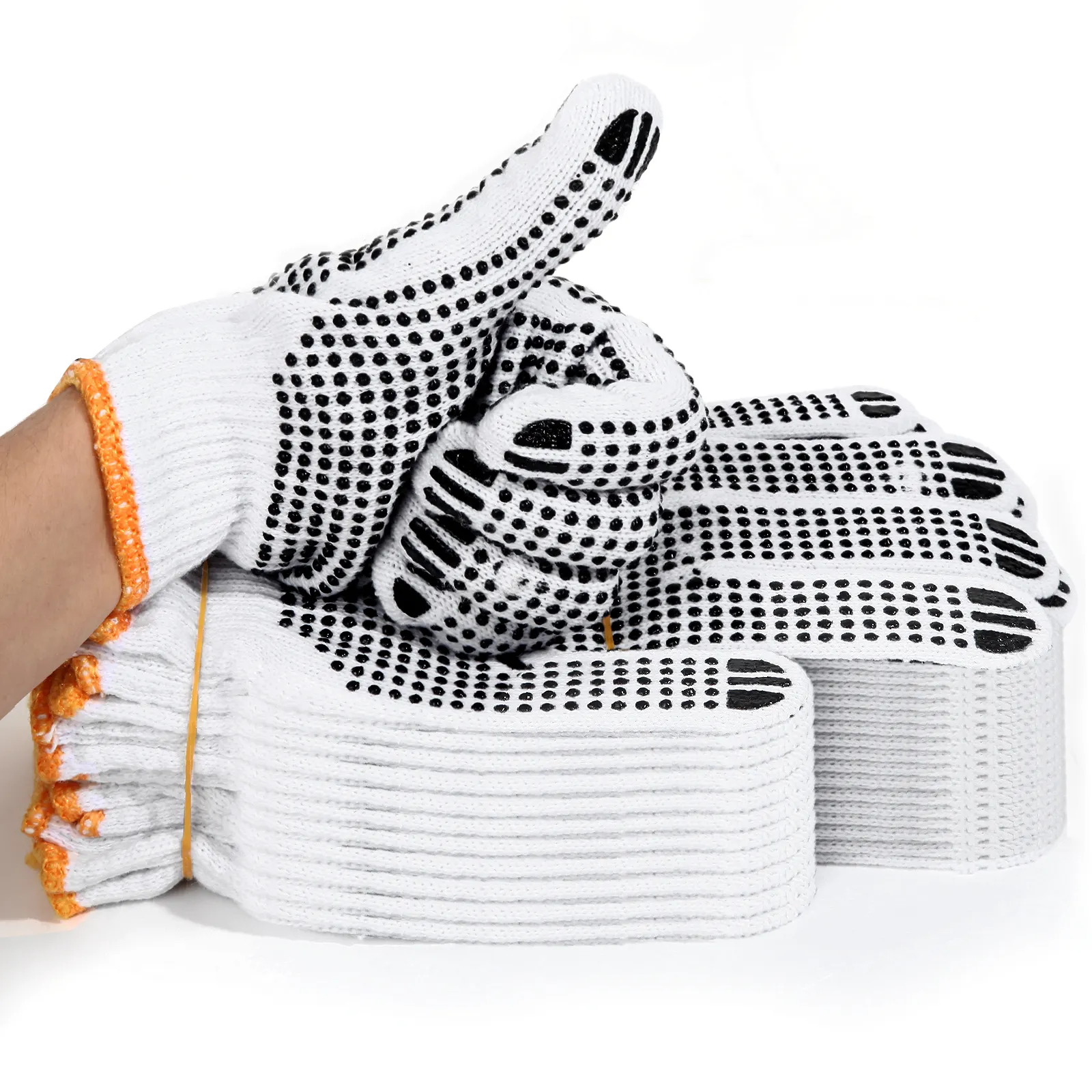 Günstige schwarze gepunktete Handschuhe Konstruktion Handschutz Sicherheit PVC gepunktete Baumwolle gestrickte Arbeits handschuhe