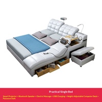 Verstellbares Italienisches Modernes Kingsize-Bett mit Stauraum Multifunktionales Intelligentes Bett Lederpolsterung Holzrahmen Verstellbare Rückenlehne RV