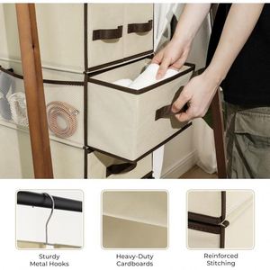 6-Shelf Hanging Closet Organizer with 3 Drawers Non-Woven with Iron Frame, 2 Detachable 3-Tier Units for Wardrobe Nursery Dorm - Product Image 2