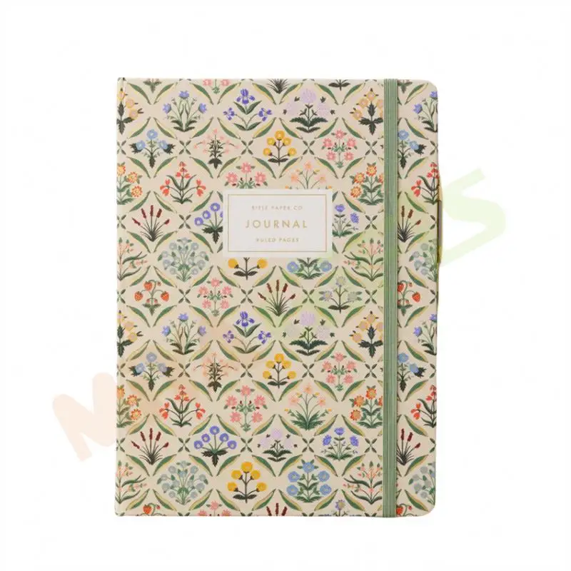 Buku catatan perencana buku harian cetak kustom sampul keras jurnal kain linen cetak bunga cetak kustom mewah