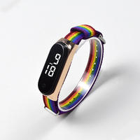 Nouvelle montre numérique sport LED unisexe de luxe avec bracelet en nylon arc-en-ciel ovale, étanche 3 ATM, pour enfants, femmes et hommes