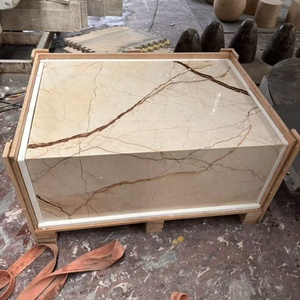 Tavolino da Salotto Moderno Sofital in Marmo Beige Dorato con Base a Plinto - Product Image 3