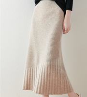 Falda de Punto Acanalado de Cintura Alta Estilo Coreano Otoño Invierno 2026, Informal y Elegante para Mujer, de Lana