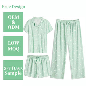 Pijamas para niñas Ropa de dormir Botón Abajo Solapa Suave Pijamas de 3 piezas Pijamas personalizados con estampado de Luna Pijamas para niños - Product Image 1