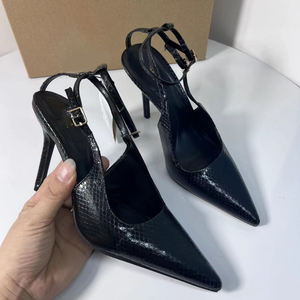 Nouvelle Sandale Tendance d'Été à Talon Fin et Motif Python Noir, Bout Pointu, Sexy, pour l'Extérieur, Idéale pour la Saison Hivernale - Product Image 1