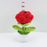 Plante en pot de fleurs au crochet en forme de rose colorée, pot de fleurs artificiel en laine tricotée, ornement de maison miniature naturel, Saint-Valentin