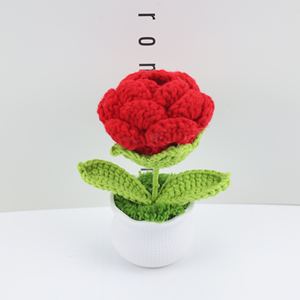 Maceta con Flor de Rosa Tejida a Crochet, Maceta Artificial de Lana, Adorno para el Hogar, Tamaño Mini, Natural, Día de San Valentín - Product Image 2