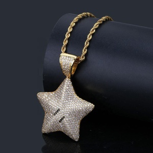 Iced Hip Hop dibujos animados <span class=keywords><strong>CZ</strong></span> cinco estrellas colgante collar con Bling Cubic Zirconia plata oro encanto cadena moda rapero joyería regalo - Product Image 1