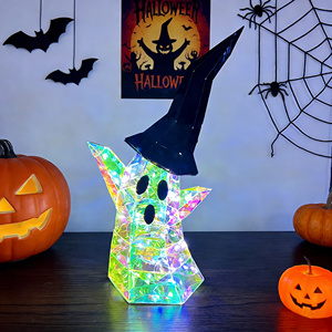 Sombrero de Fantasma LED Iluminado Hecho a Mano, Ecológico, con Alimentación USB, Material PET, Blanco/RGB, Decoración de Halloween para Adultos - Product Image 3