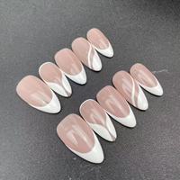 Kualitas tinggi buatan tangan kuku Almond bentuk dilukis tangan putih gaya Perancis Baru penjualan terbaik pabrik grosir dapat digunakan kembali