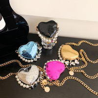 Mini sacs à main portables pour femmes, forme cœur, couleur bonbon, style mode boutique, avec perles, collection été, best-seller
