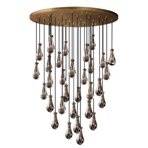 2023 Em Stock Rain Linear 72 "Luxo Nickel Brass Living Room Chandelier Rain Pendant Iluminação Teto Pendurado Raindrop Lights