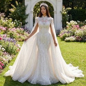 Xs282 Ivory Sweetheart Long Sleeve Beaded Appliques Modern Ball Gown <b>Wedding</b> Dress Sparkly Chapel Train Bridal for - Product Image 1