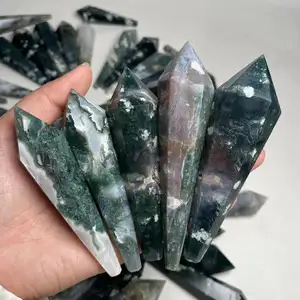 Kindfull Wholesale Natural Crystal Quartz Semi-precious Stone Moss Agate Power Wand Crystal Tower
