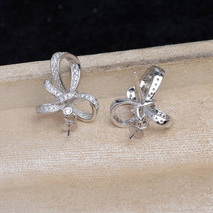 Boucles d'oreilles en argent S925, nœud chinois, accessoire de bricolage, support vide de 10 à 14 mm, JG5976, nœud papillon semi-fini, accessoires de bijoux - Product Image 5