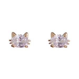 Boucles d'oreilles tendance et uniques en forme de chat avec zirconias, bijoux pour femmes plaqués or, très demandées - Product Image 1