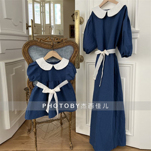 Nouvelle <span class=keywords><strong>Robe</strong></span> Mère-<span class=keywords><strong>Fille</strong></span> Tendance Estivale Style Coréen avec Col Claudine et Ceinture Nœud pour Tenues Assorties Parent-Enfant - Product Image 1