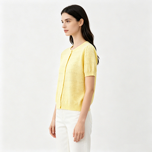 <span class=keywords><strong>Cardigan</strong></span> <span class=keywords><strong>Giallo</strong></span> in Maglia per Uso Quotidiano, Camicetta Lavorata a Maglia da <span class=keywords><strong>Donna</strong></span> con Maniche Corte e Collo Tondo, Abbigliamento in Maglia - Product Image 3