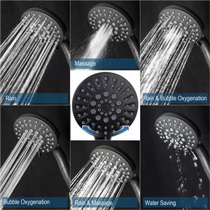 Cabezal de ducha redondo negro portátil con 6 configuraciones de chorro para uso en el baño - Product Image 3