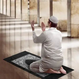 Taşınabilir pusula cep 60*100cm cami dua Mat halı battaniye İslam müslüman seccadesi pusula ile