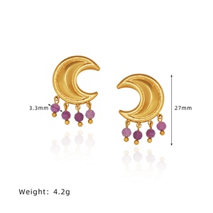 Pendientes de Cristal de Amatista Púrpura Natural de Alta Gama, Resistentes al Agua, con Cristales de Luna Grandes y Acabado en Acero Inoxidable - Product Image 5
