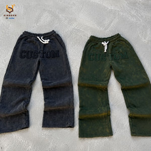 Fabricant de vêtements sur mesure : Ensembles de survêtements délavés à l'acide avec patchs brodés, pantalons évasés et sweats à capuche courts - Product Image 3