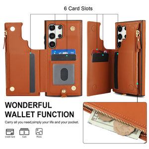 ที่ใส่บัตรซิปตั้งได้สายหนังเทียมหรูหราสำหรับ Samsung Galaxy S25อัลตร้า S24บวก S23 S22 A16 A15 <span class=keywords><strong>A14</strong></span> - Product Image 4