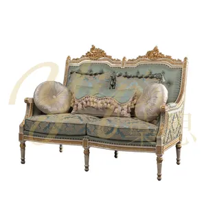 Yips LD-1708-1615 European Style Resin Carving Handpainted Blue Rose Pattern Livingroom 2 Seater Sofa