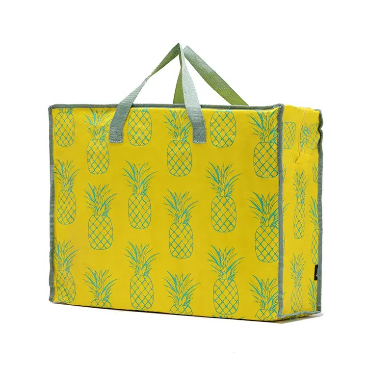 Pineapple Yellow Plastic Customize Zipper Jumbo Bag Packaging Shopping Travel Big PP Woven Zipper Bag