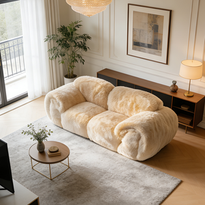 Juego de Sofás Blancos de Lujo, Sofá Moderno para Sala de Estar, Tapizado en Tela de Borrego, Cómodo Sofá de Piel de Oveja, Sofá Acolchado y Esponjoso - Product Image 2
