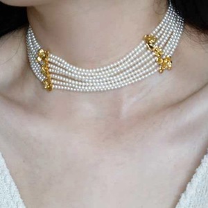 Collar de varias capas con perlas de imitación en forma de flor, gargantilla, joyería de fiesta para mujer - Product Image 3