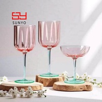 Verres à vin en cristal sans plomb faits à la main, couleur rose et verte, verres à vin rouge, verres à vin blanc, verres coupes, verres highball, verres à whisky