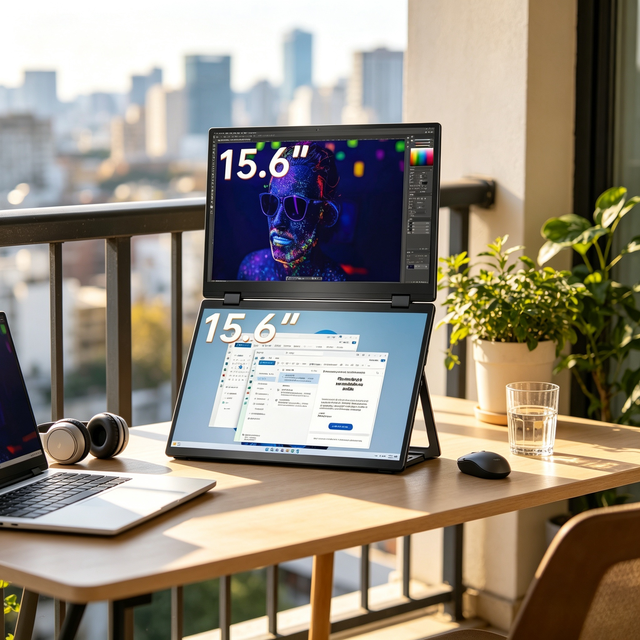 15.6 Inch Dual Screen Portable Monitor 1080P IPS Foldable Stacked Display with USB C HDMI for Laptop PC Phone