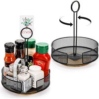 Support rotatif à condiments en métal ; Organisateur de table rond avec base en bois, idéal pour ranger le sel, le poivre, le ketchup, la sauce piquante