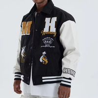 Veste de motard décontractée pour homme personnalisable avec col rond, manches en laine et en cuir PU, veste de style universitaire personnalisée