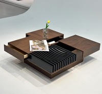 Ensemble de meubles de salon au design minimaliste moderne, table basse en verre personnalisée avec socle en bois en acier inoxydable pour la maison et le bureau