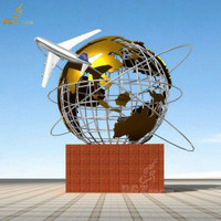 Sculpture de globe terrestre en acier inoxydable, carte du monde en métal creux pour parc extérieur