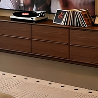 Meuble TV moderne minimaliste en noyer, console multimédia à grain de bois profond, meuble bas avec 4 tiroirs pour home cinéma