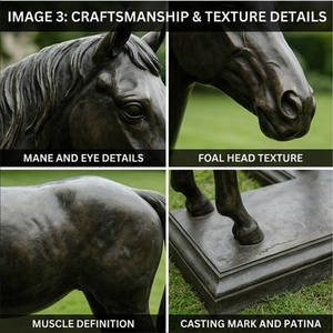 Estatua de Bronce de Tamaño Real de una Cría y una Madre Caballo, Escultura de Metal Fundido para Jardín, Parque, Villa o Paisajismo - Product Image 3