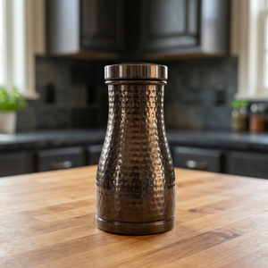 Premium Midnight Black Hammered Pure Copper Bedside Carafe Jar 950ml Handcrafted Dimpled Pot Luxury Wellness Metal Drinkware Set - Product Image 1